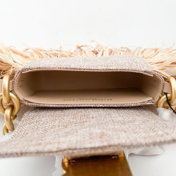Brandon Blackwood Micro Nia Bag in Beige Linen with Fringed Wicker and Gold Bras - Picture 9 of 14